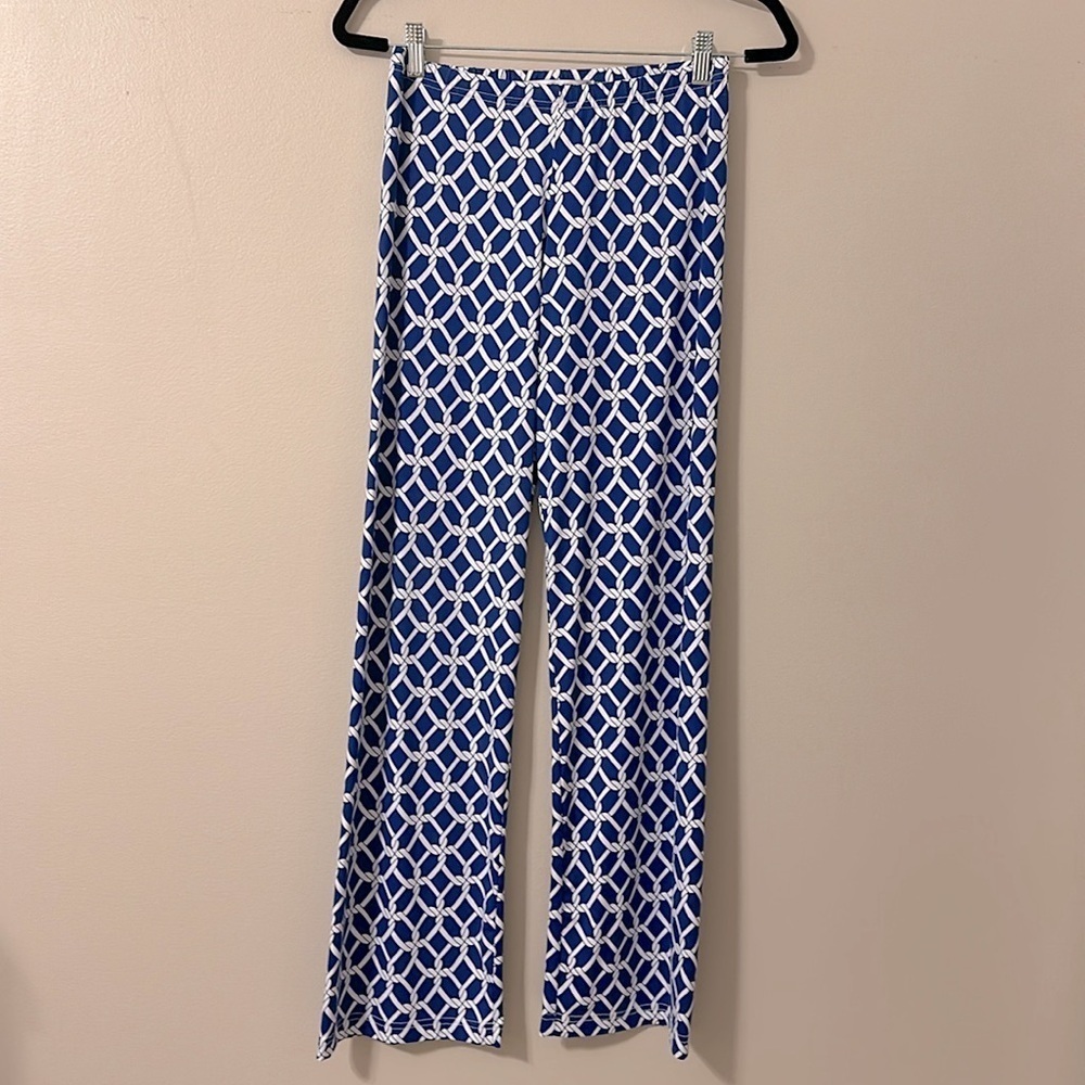 Barbara Gerwit Blue and White Print Pants Sz XS Resortwear Nautical Coastal Chic
